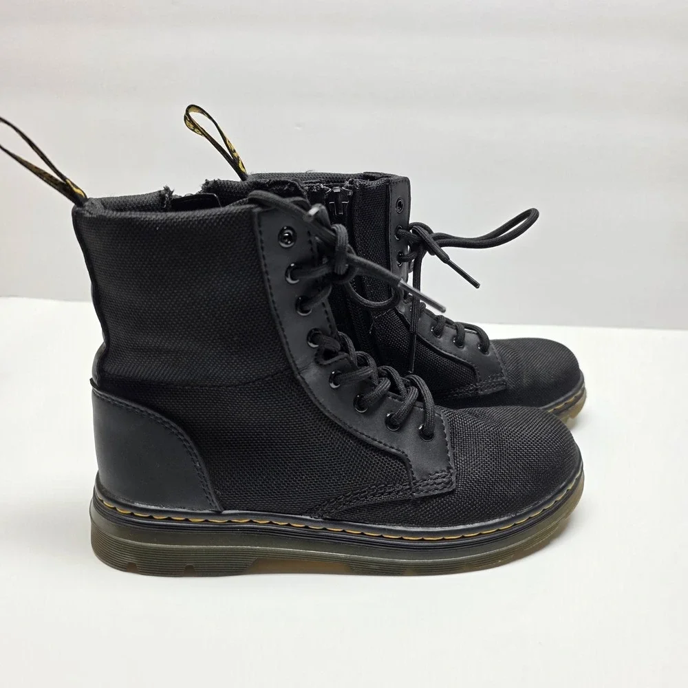 Doc Dr Martens Boots Combs J Combat Lace Up Black Canvas Zip Youth Kids Size 3